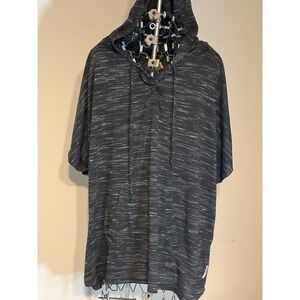 RBX Mens Space Dye Short Sleeve Hoodie Black White Lace Up Pullover XL